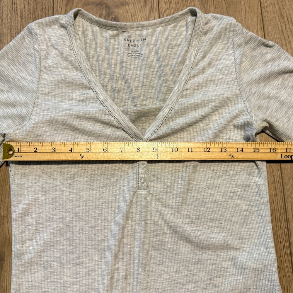 Vintage VTG Y2K 2000's 00's American Eagle Grey Waffle Henley Long Sleeve - Picture 5 of 7
